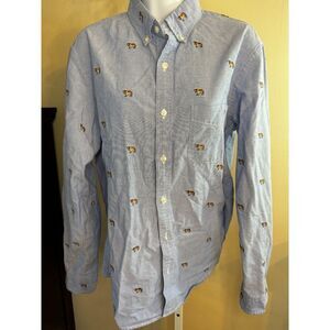 J Crew men's chambray shirt medium embroidered Old English Sheep Dogs